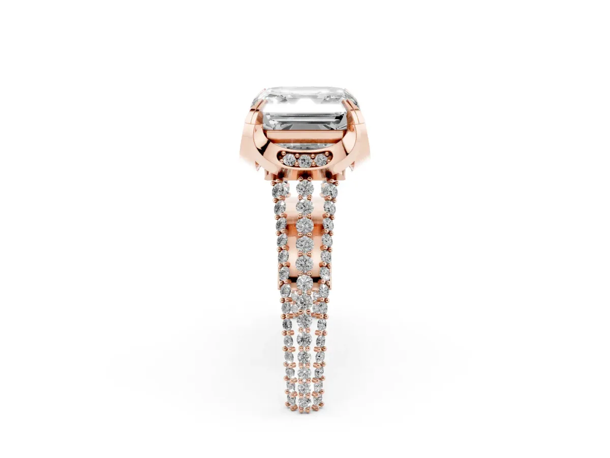 Asscher Cut Solitaire Pave Split Shank Ring with Four-Prong Setting Rose gold