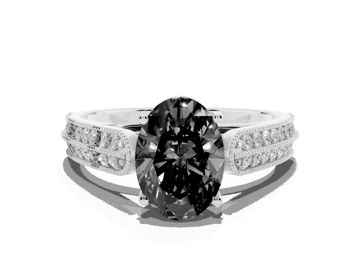 Fancy Black Oval Cut Cut Pave Split Shank Engagement Ring with Four-Prong Setting Platinum