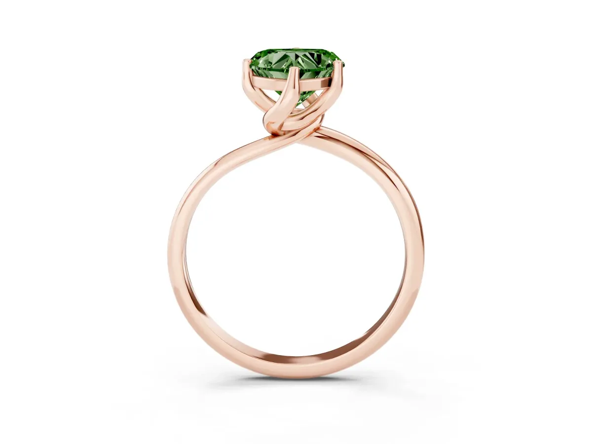 Fancy Green Heart Cut Diamond Solitaire Engagement Ring with Four-Prong Setting and Classic Band Rose gold
