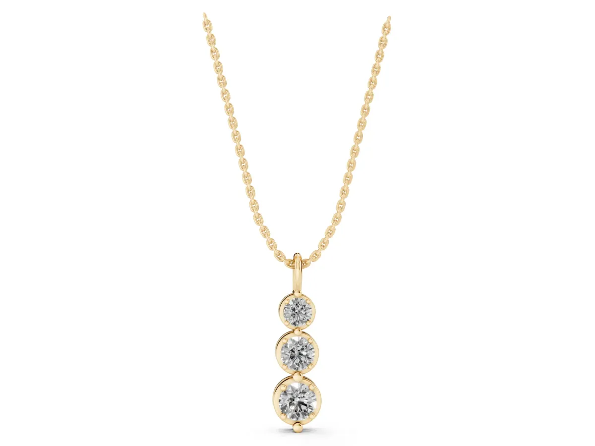 Three-Stone Round Diamond Drop Pendant with Prong Setting Yellow gold