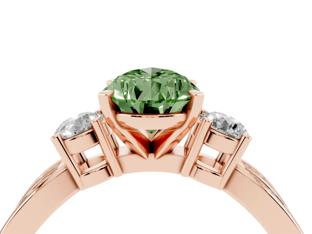 Fancy Green Three-Stone Pear Cut Cut Diamond Twist Band with Prong Setting Rose gold