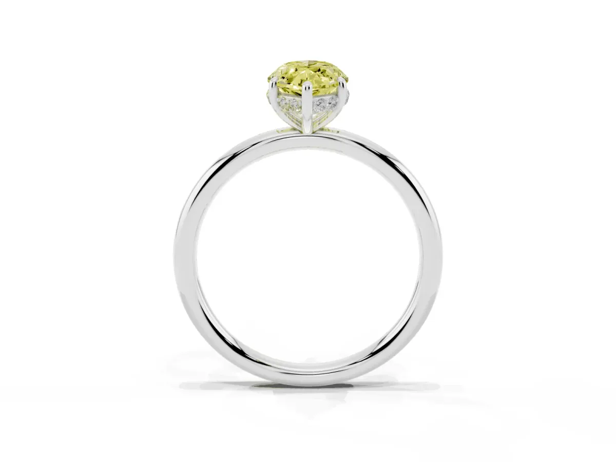 Fancy Yellow Marquise Cut Solitaire Diamond Ring with a Classic Band and Four-Prong Setting Platinum