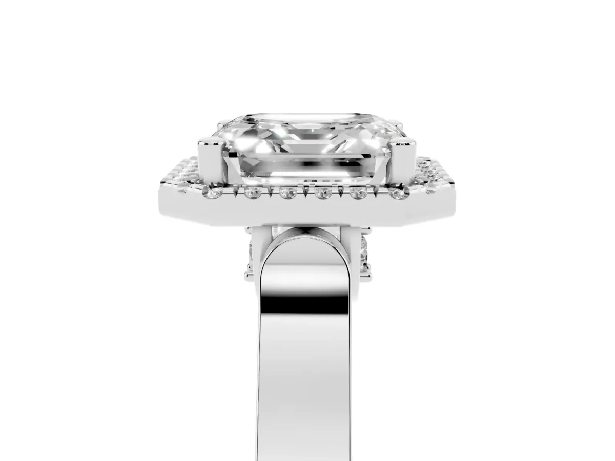 Asscher Cut Halo Pave Split Shank Prong Setting Ring Silver