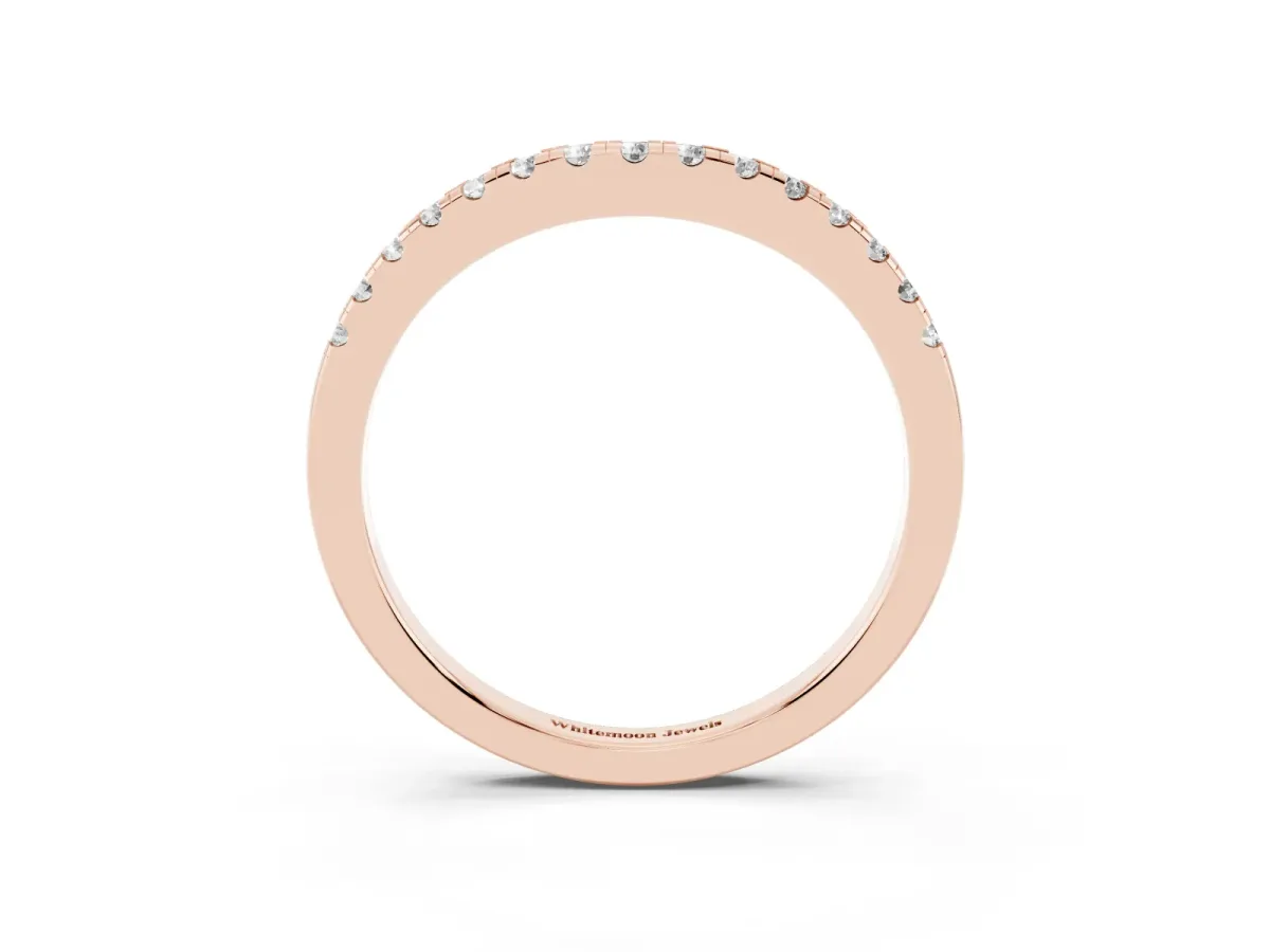 Pavé Round Diamond Curved Band with Shared Prong Setting Rose gold