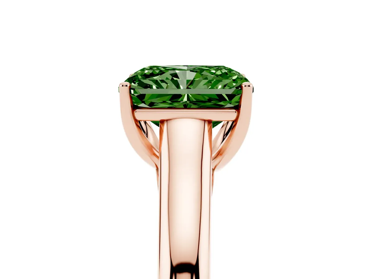 Fancy Green Radiant Cut Solitaire Engagement Ring with Tapered Band and Four-Prong Setting Rose gold