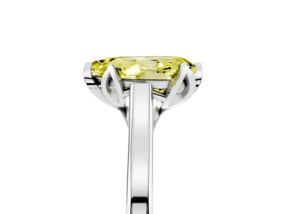 Fancy Yellow Pear Cut Diamond Solitaire Ring with Flower Prong Setting and Classic Band Silver