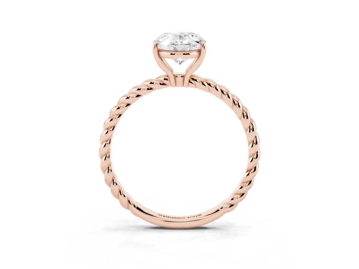 Oval Cut Solitaire Twist Band Ring with Four-Prong Setting Rose gold