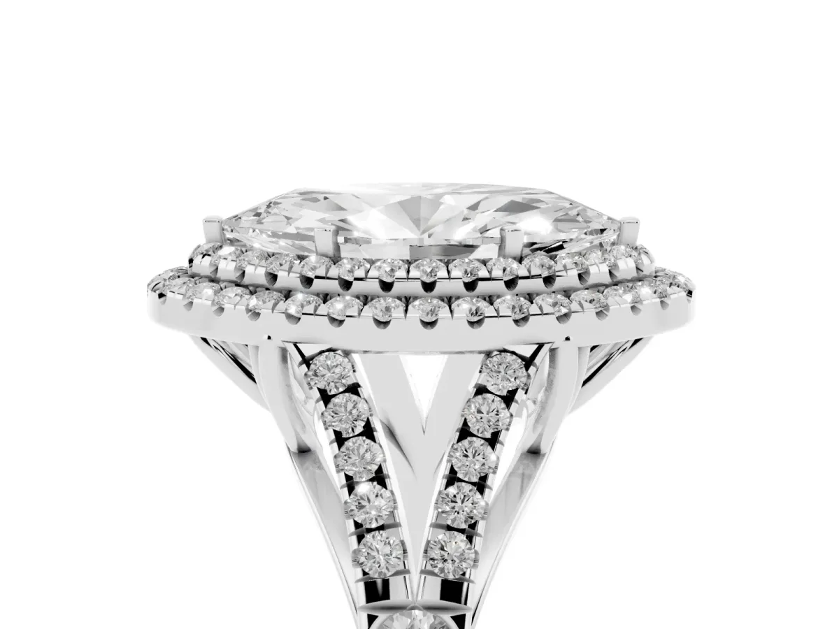 Marquise Cut Diamond Pavé Split Shank Double Halo Engagement Ring Silver