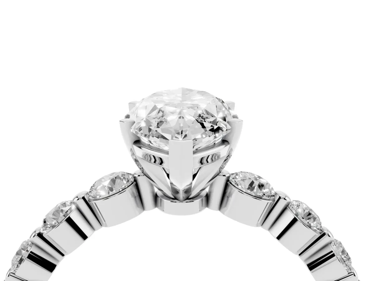 Marquise Cut Solitaire Diamond Ring with Pave Band and Four-Prong Setting Silver