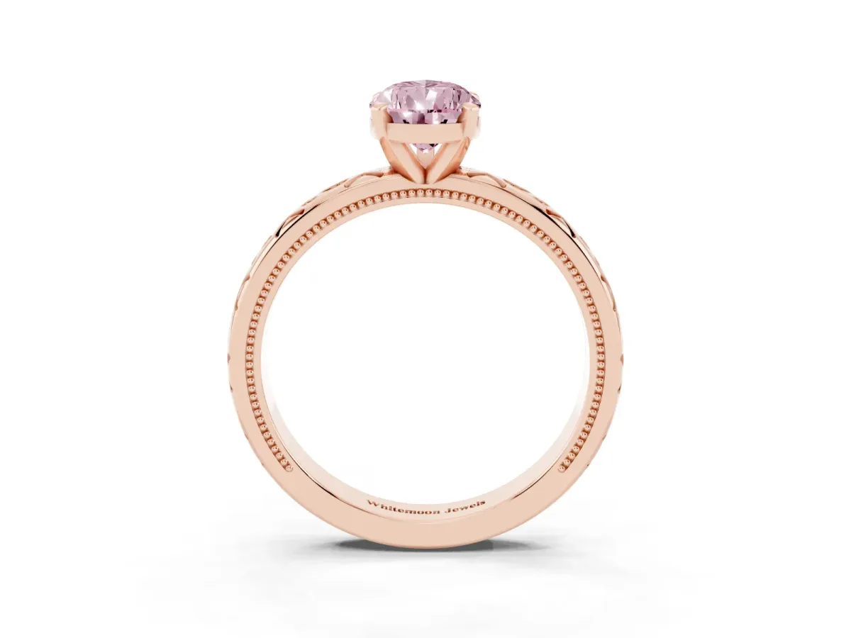 Fancy Pink Pear Cut Solitaire Engagement Ring with Scrollwork Band and Four-Prong Setting Rose gold