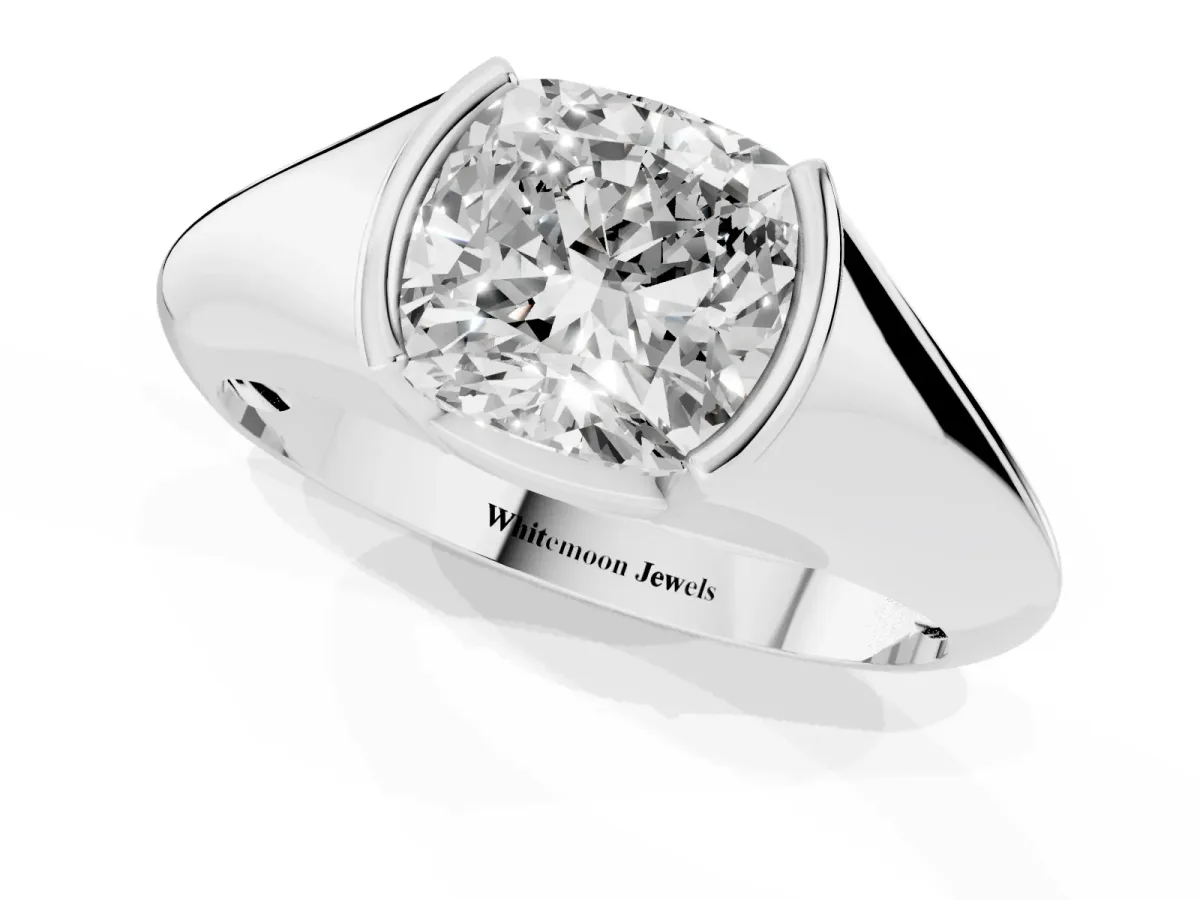Cushion Cut Solitaire Tension Set Diamond Ring White gold