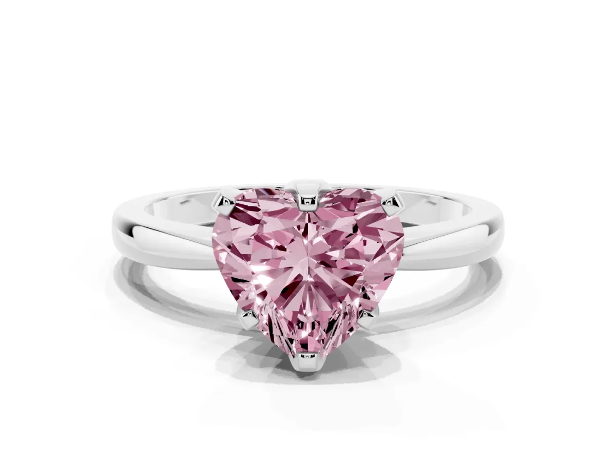 Fancy Pink Heart Cut Solitaire Engagement Ring with Six-Prong Setting and Tapered Band Silver