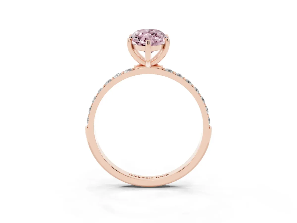 Fancy Pink Marquise Cut Diamond Solitaire Ring with Round Pavé Shoulders and Prong Setting Rose gold