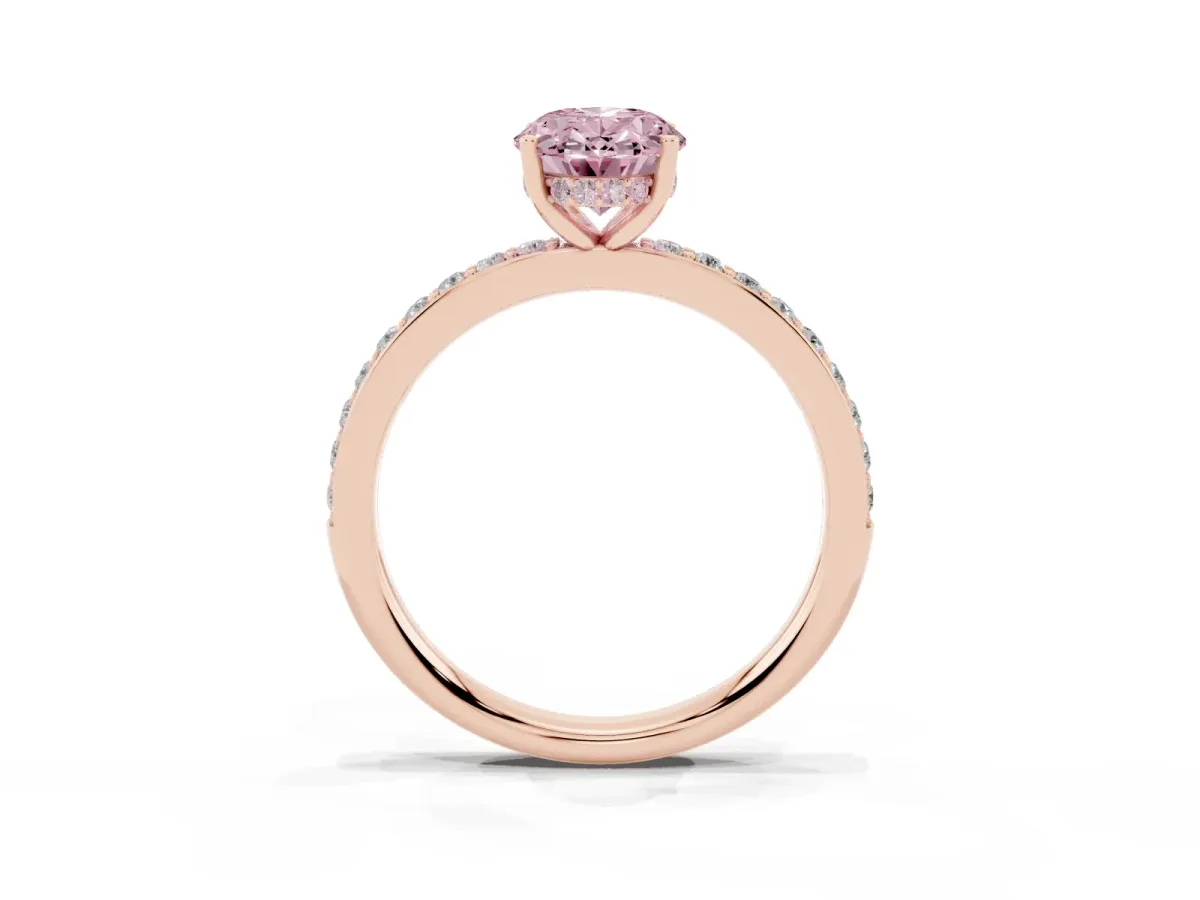 Fancy Pink Oval Cut Cut Diamond Pavé Band Ring with Four-Prong Setting Rose gold