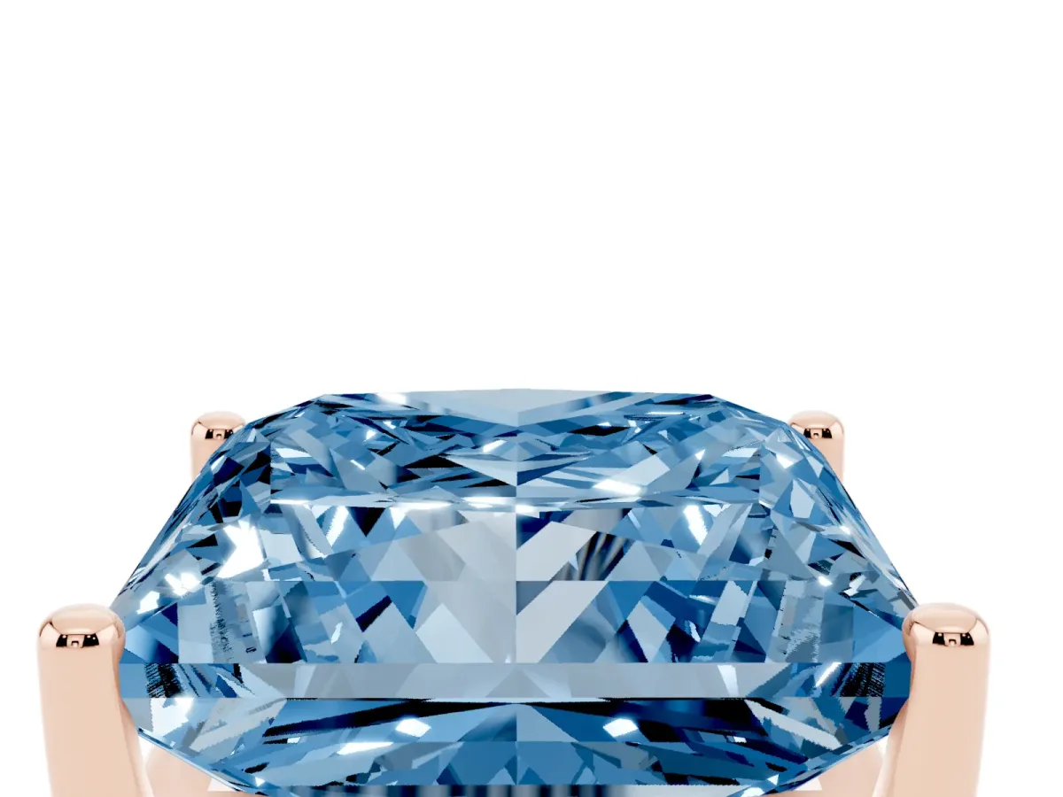 Fancy Blue Princess Cut Cut Diamond Solitaire Engagement Ring with Tapered Plain Band and Four-Prong Setting Rose gold