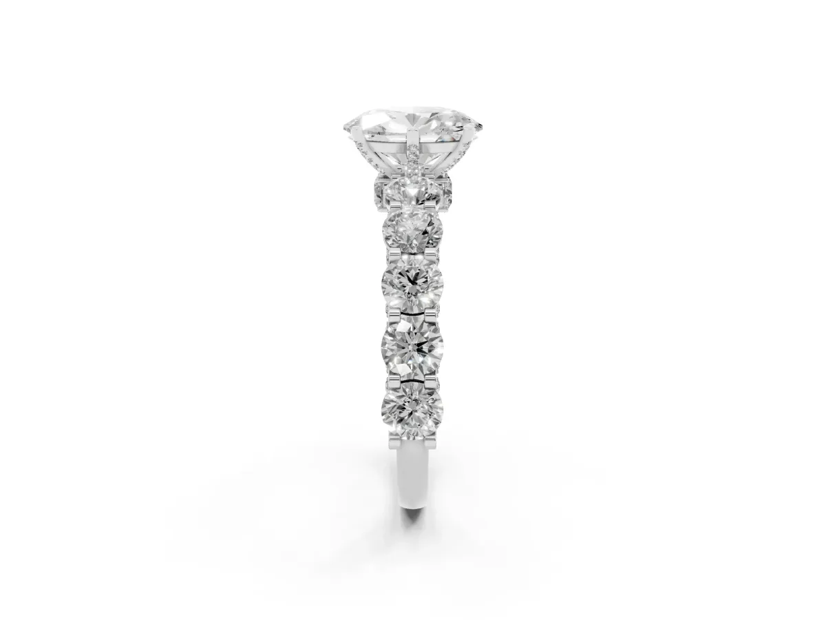 Oval Cut Diamond Side Stone Engagement Ring with Four-Prong Setting Silver