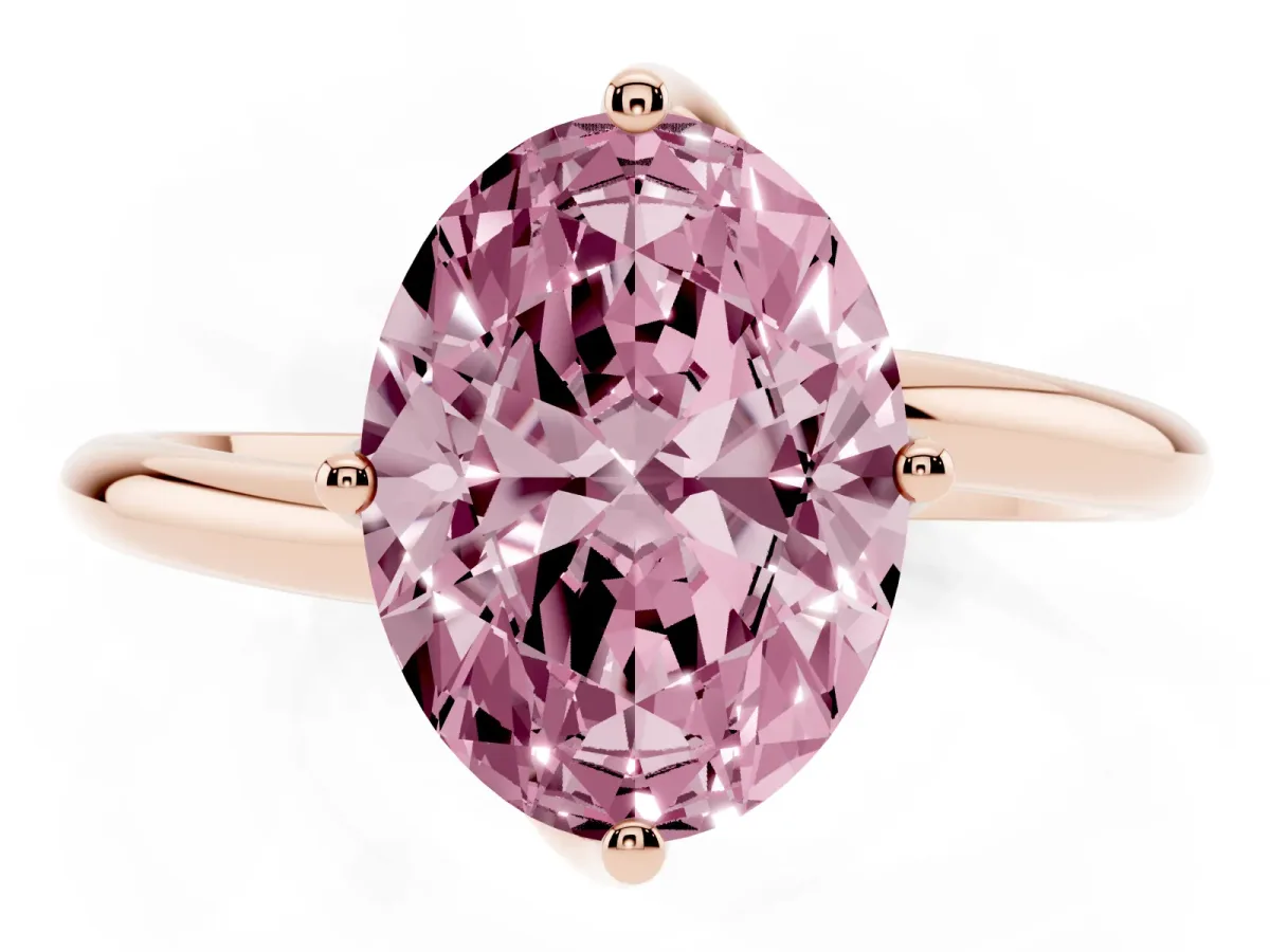 Fancy Pink Oval Cut Diamond Solitaire Engagement Ring with Four-Prong Setting and Classic Band Rose gold