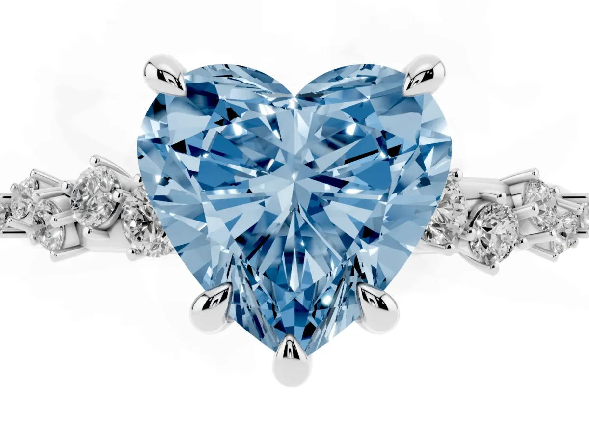 Fancy Blue Heart Cut Cut Diamond Vine Band with Four-Prong Setting Platinum