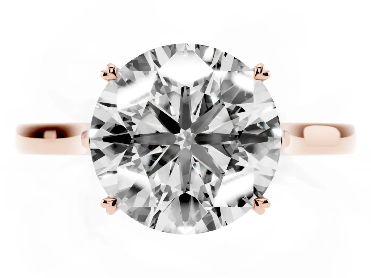 Round Cut Solitaire Heart Prong Engagement Ring with Tapered Band Rose gold