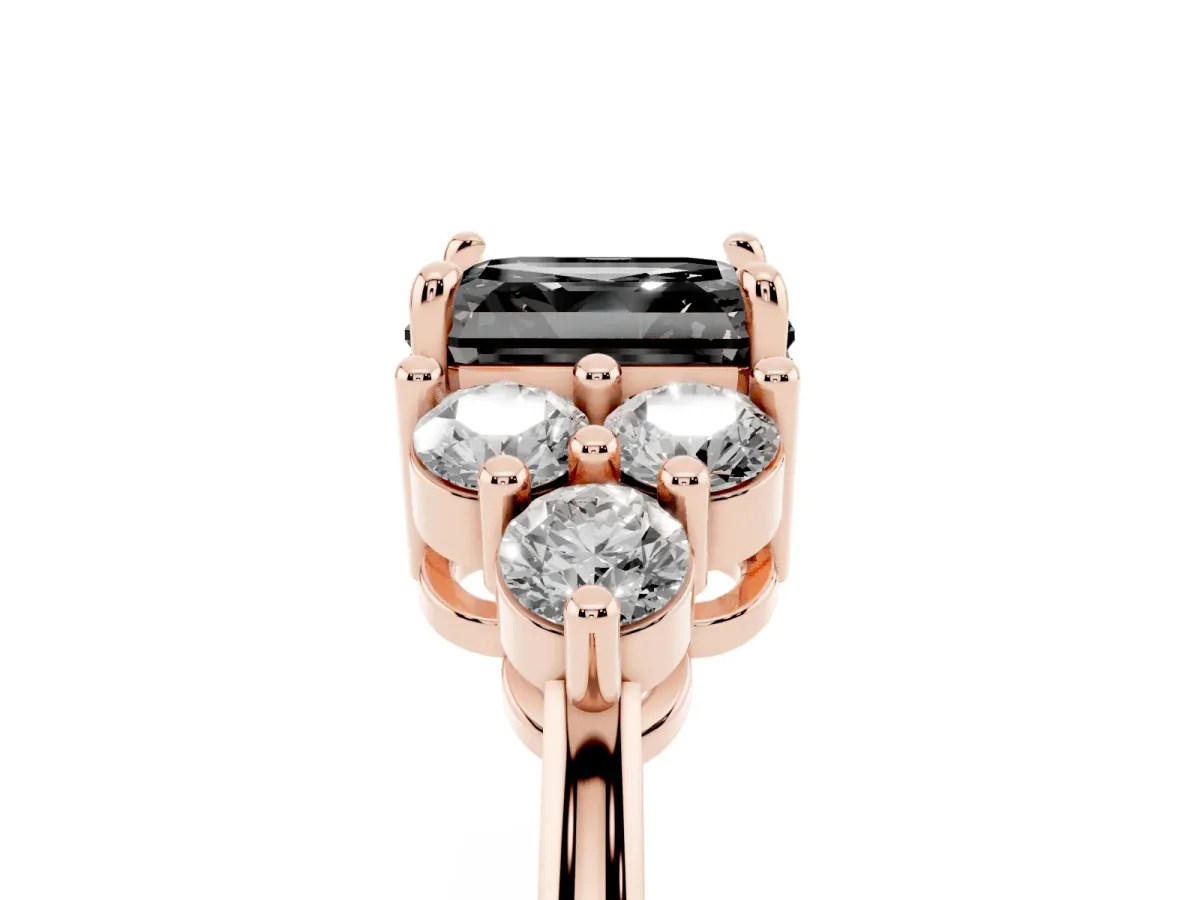 Fancy Black Asscher Cut Brilliant Diamond Cluster Accent Solitaire Ring with Prong Setting Rose gold