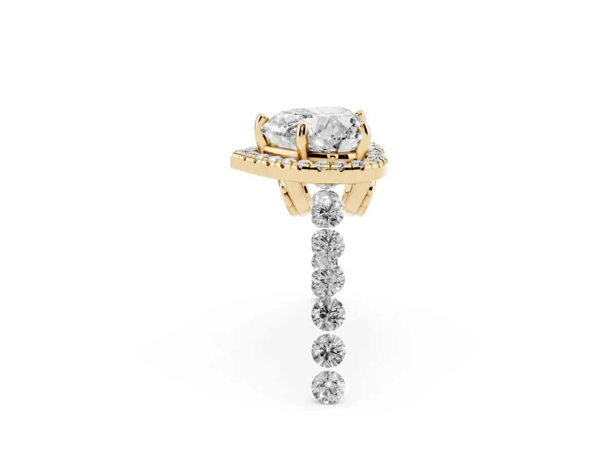 Heart Cut Halo Pavé Diamond Engagement Ring with Four-Prong Setting Yellow gold