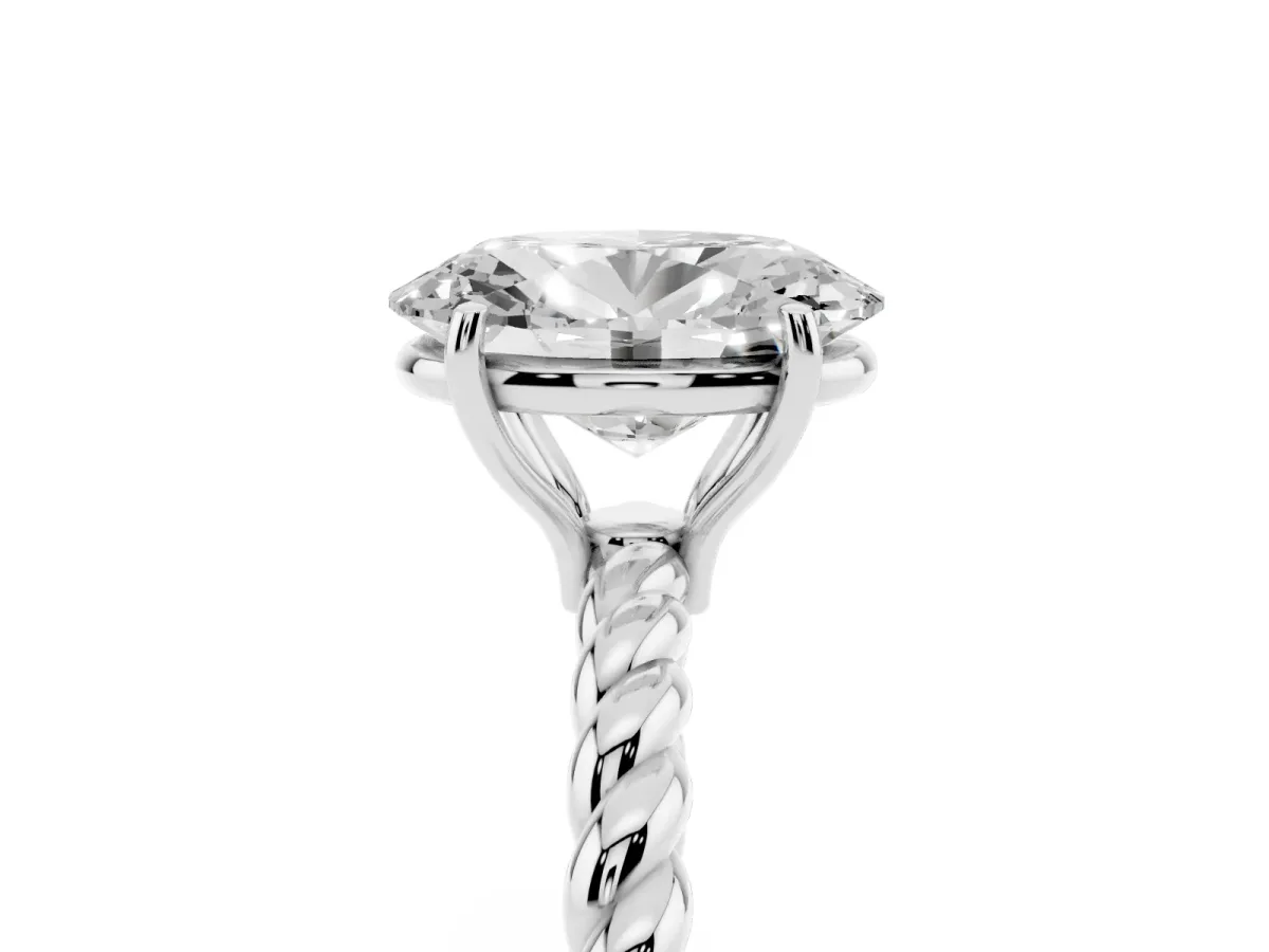 Oval Cut Solitaire Twisted Band 4-Prong Ring Silver