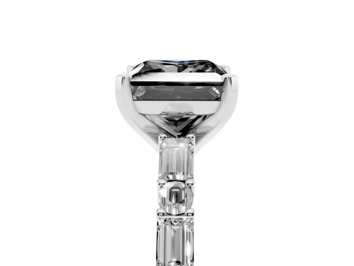 Fancy Black Princess Cut Diamond Solitaire with Side Baguettes and Channel Set Band White gold