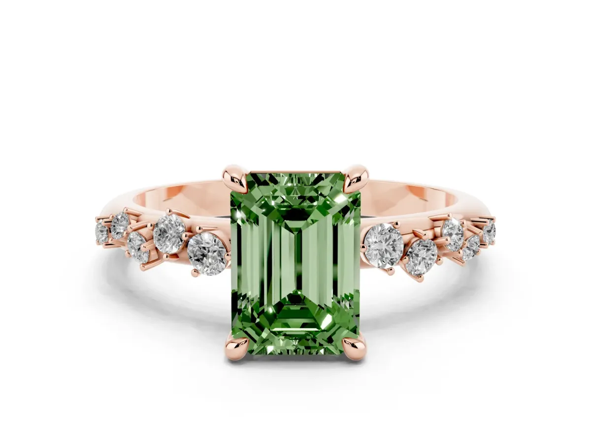 Fancy Green Emerald Cut Cut Diamond Vine Band with Four-Prong Setting Rose gold