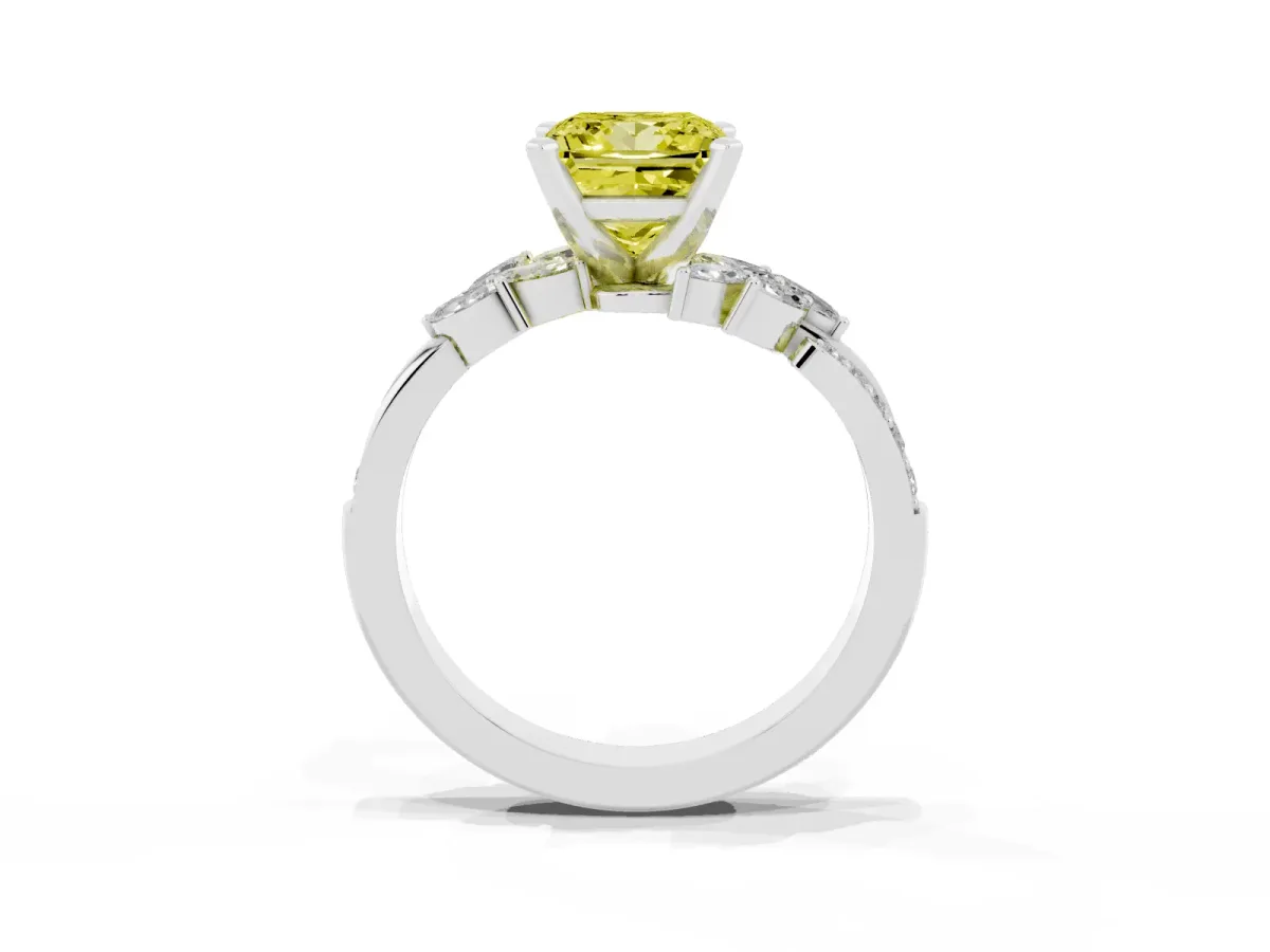 Fancy Yellow Princess Cut Solitaire Marquise Twist Band with Six-Prong Setting Silver