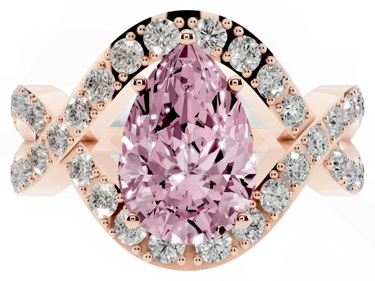 Fancy Pink Pear Cut Solitaire Twist Band Pavé Diamond Engagement Ring Rose gold