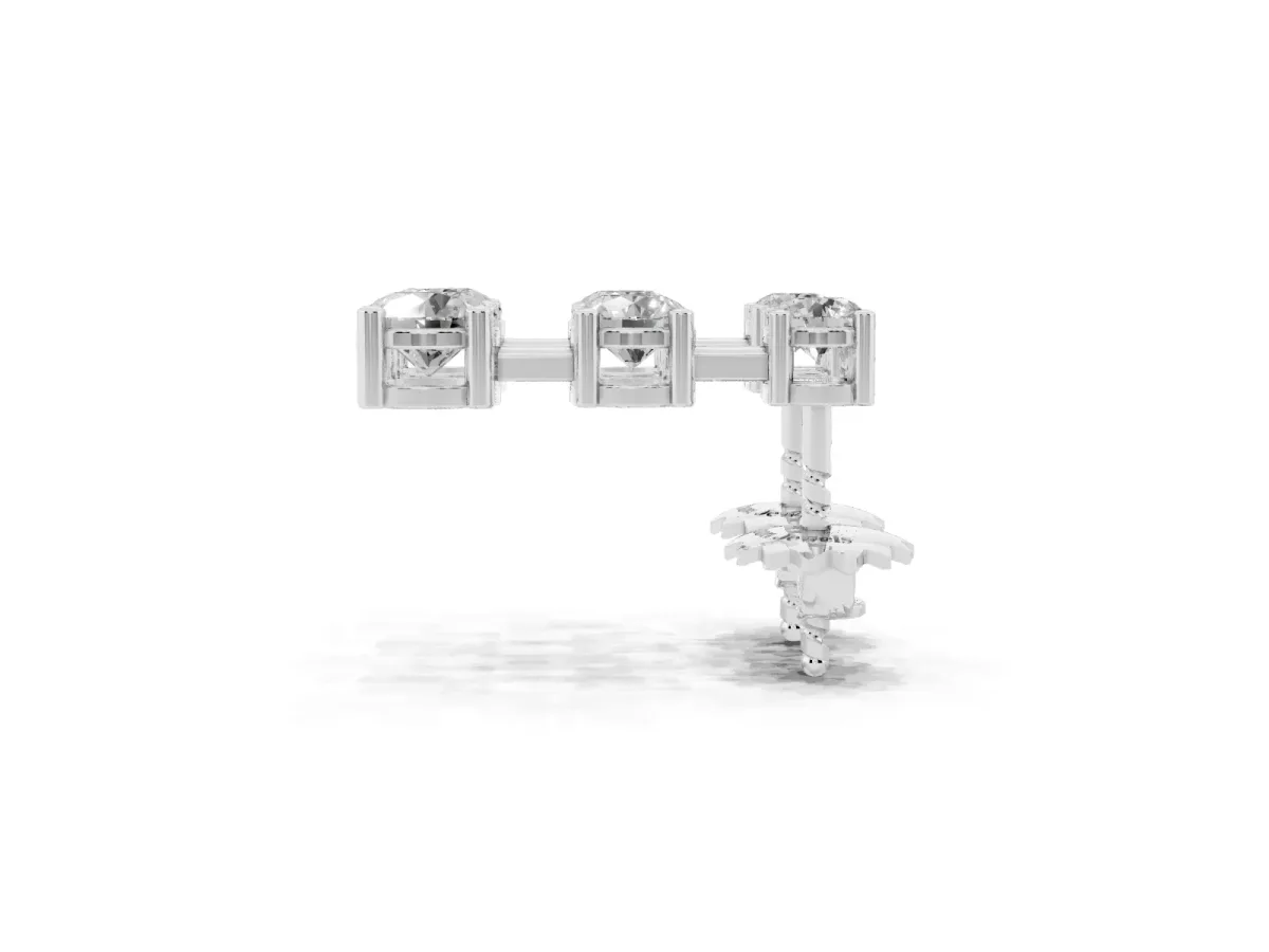 Three-Stone Round Cut Drop Earrings with Prong Setting Silver
