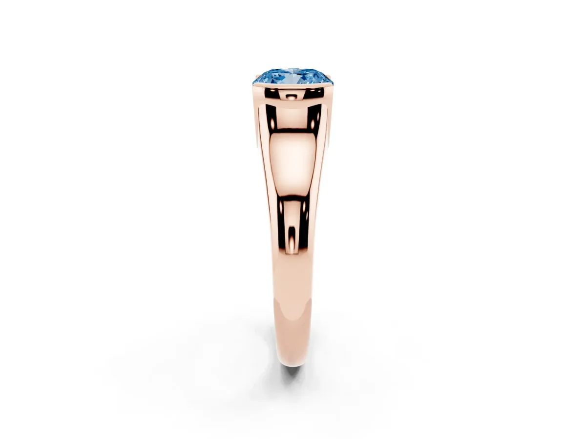 Fancy Blue Cushion Cut Solitaire Tension Set Diamond Ring with Split Shank Band Rose gold