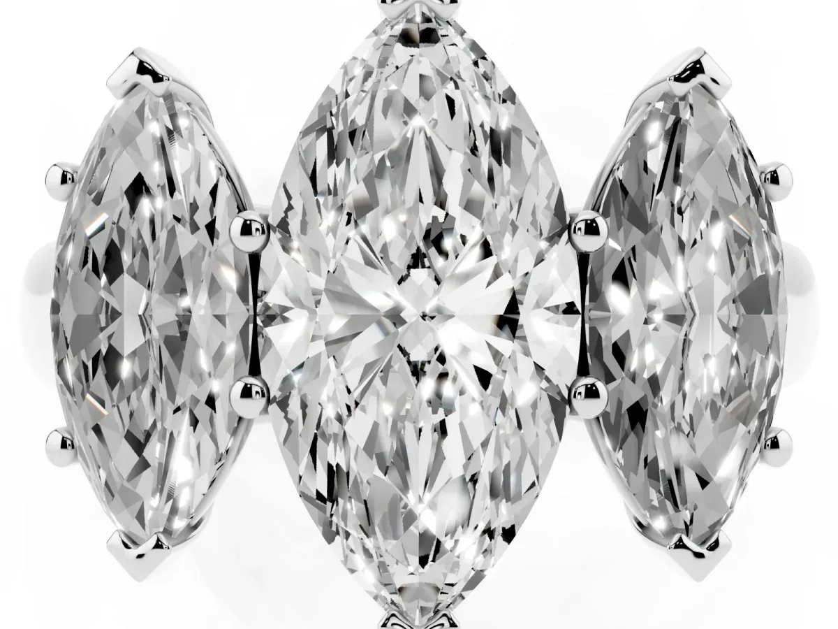 Marquise Cut Three-Stone Diamond Ring with Prong Setting on a Classic Band Silver