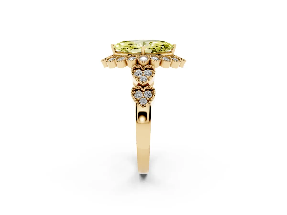 Fancy Yellow Marquise Cut Brilliant Milgrain Pave Heart Band Solitaire Ring Yellow gold