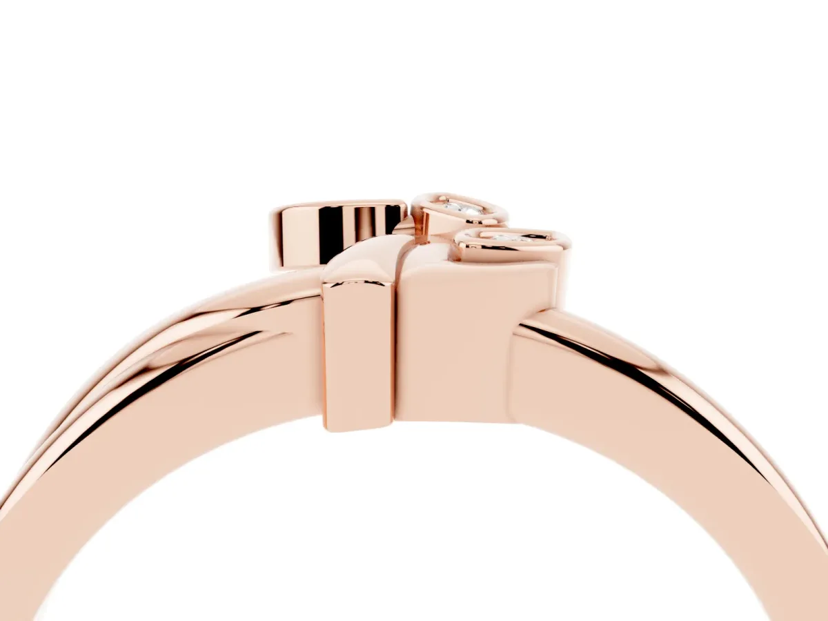 Three-Stone Round Diamond Leaf Bypass Ring with Bezel Setting Rose gold