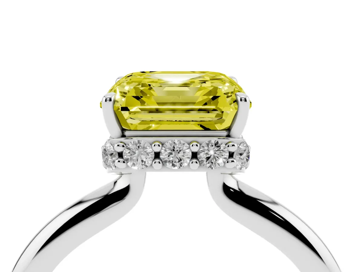 Fancy Yellow Asscher Cut Brilliant Solitaire Engagement Ring with Six-Prong Setting and Classic Band White gold