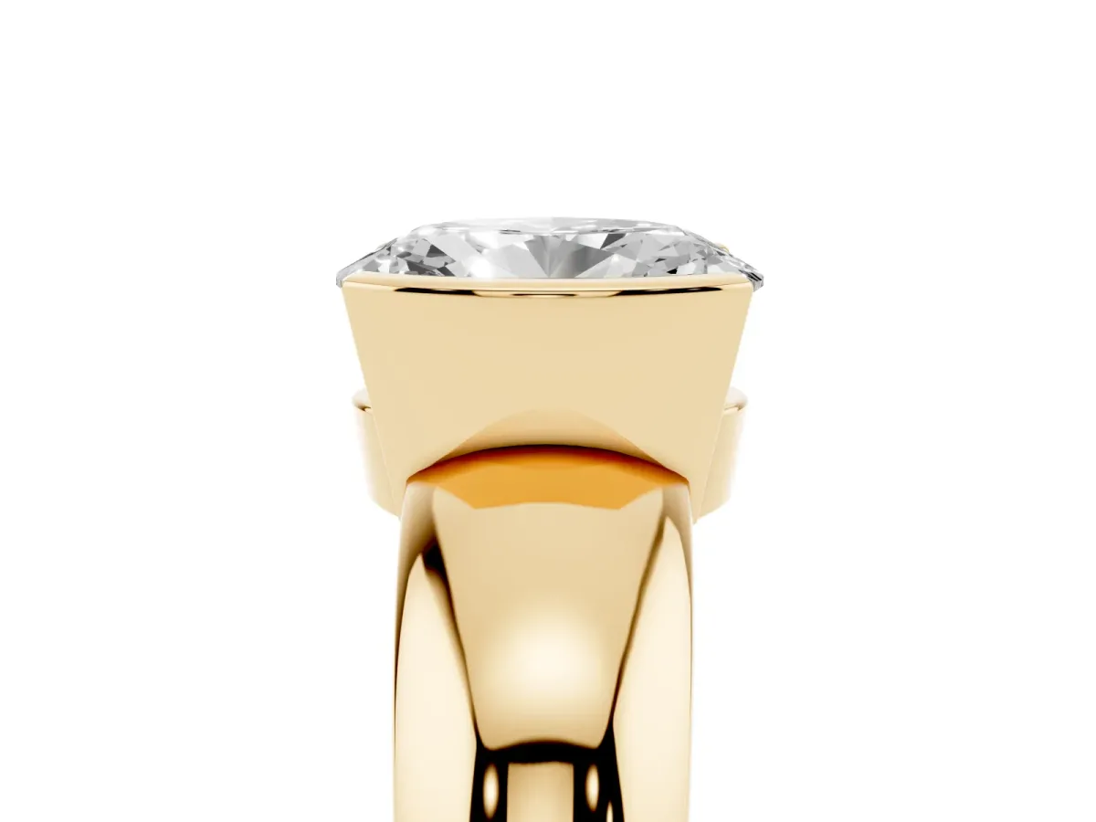 Oval Cut Solitaire Tension Set Diamond Ring with Wide Band Yellow gold