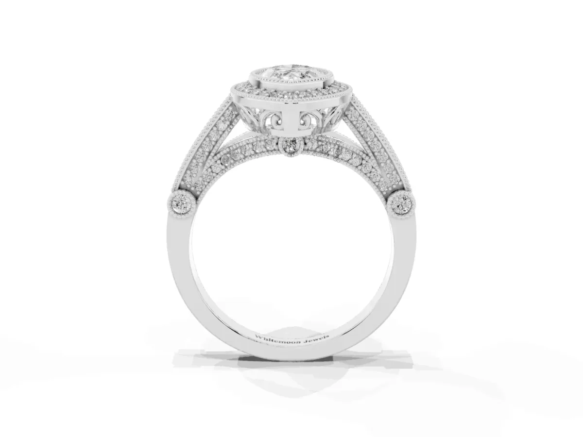 Marquise Cut Halo Diamond Split Shank Pave Ring Platinum