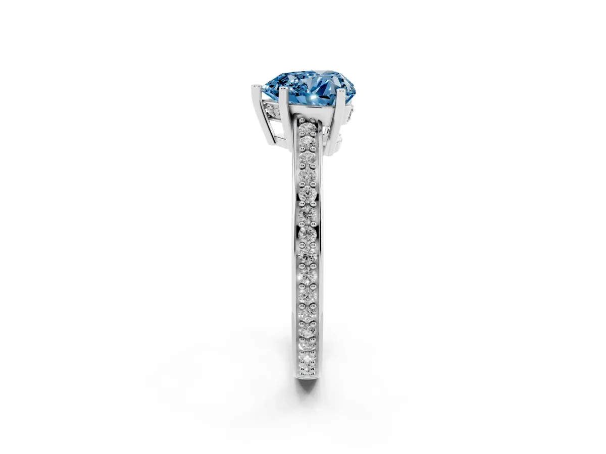 Fancy Blue Heart Cut Solitaire Pavé Band Prong Setting Ring White gold