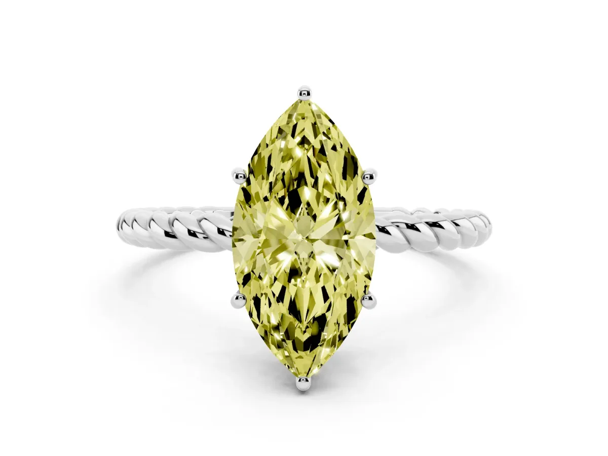 Fancy Yellow Marquise Cut Solitaire Twisted Band 4-Prong Ring Silver