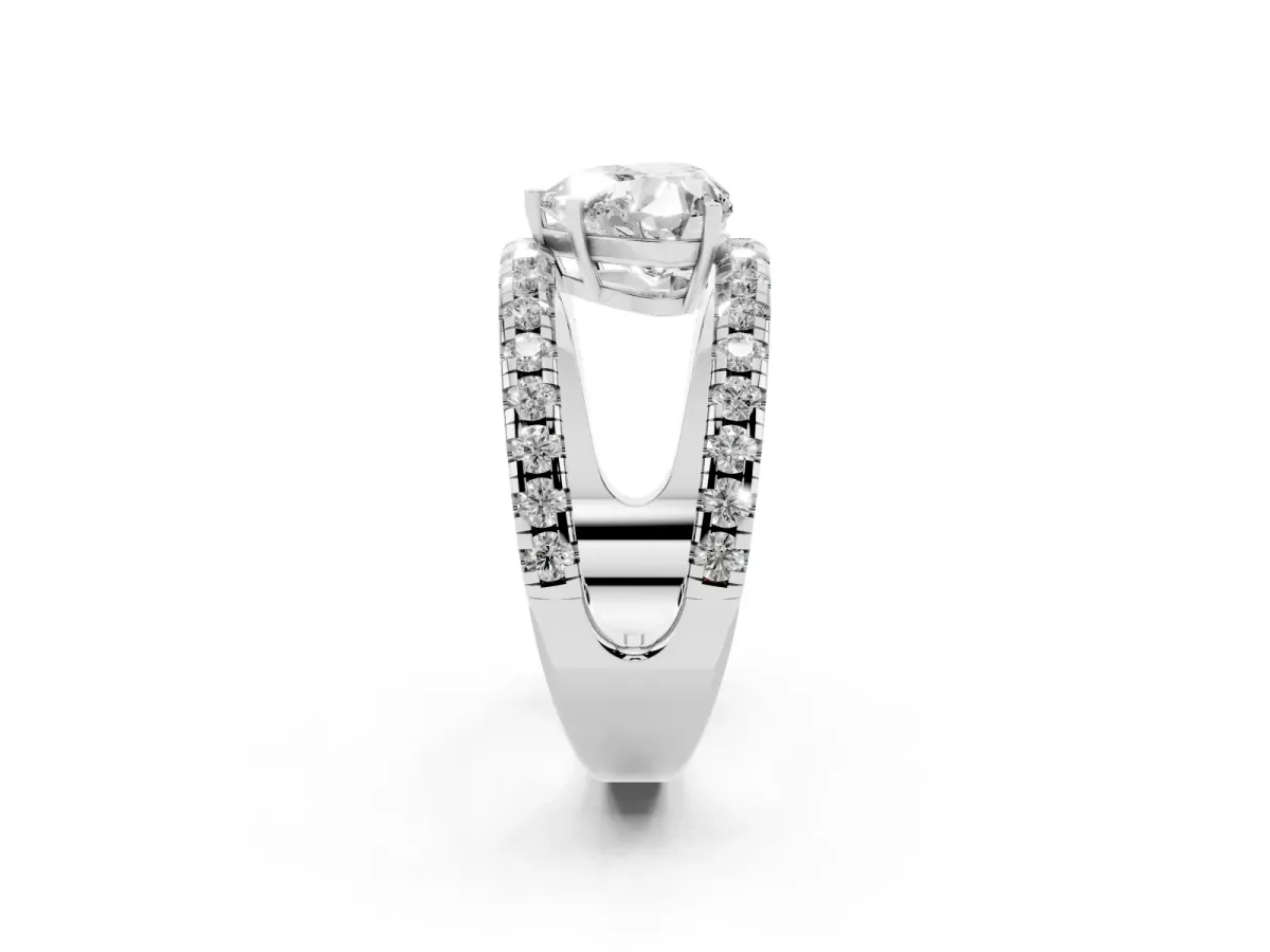 Heart Cut Solitaire Split Shank Pave Diamond Ring Silver