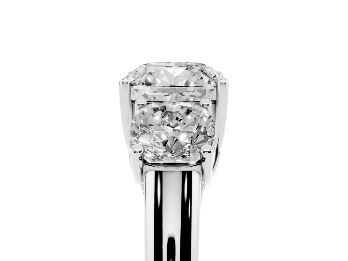 Three-Stone Cushion Cut Diamond Engagement Ring with Prong Setting Silver