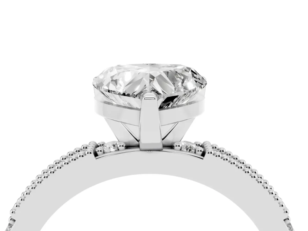 Heart Cut Solitaire with Pavé Band and Four-Prong Setting Silver