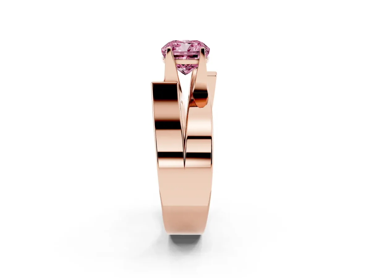 Fancy Pink Modern Tension Set Cushion Cut Diamond Solitaire Wide Band Ring Rose gold