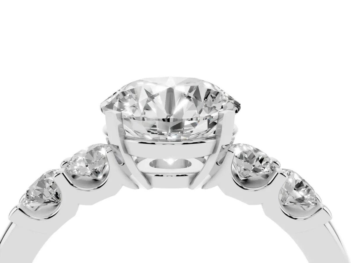 Round Cut Brilliant Cut Diamond Five-Stone Prong Set Engagement Ring with Channel Band Silver