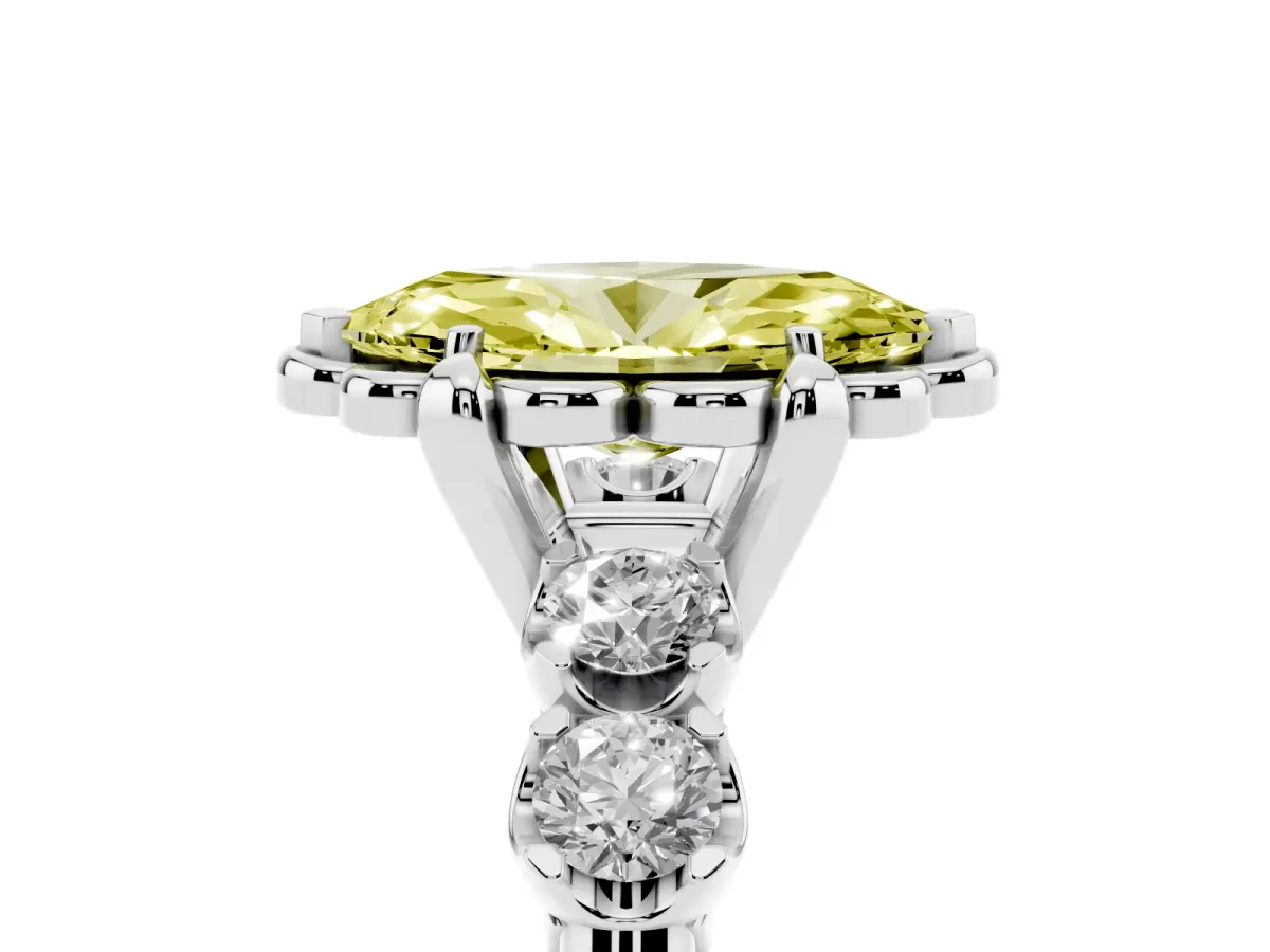 Fancy Yellow Marquise Cut Cut Diamond Floral Halo Engagement Ring with Shared Prong Setting White gold