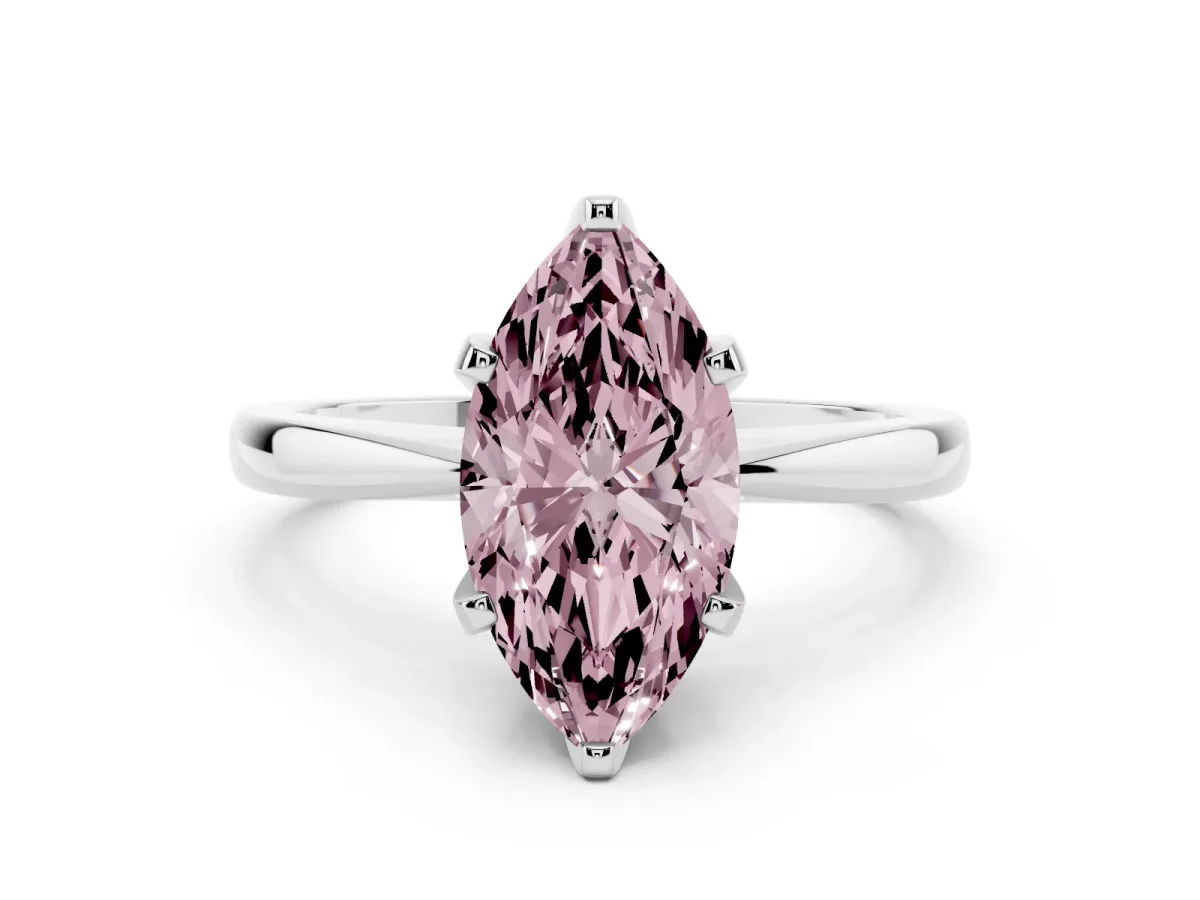 Fancy Pink Marquise Cut Solitaire Engagement Ring with Six-Prong Setting and Tapered Band White gold