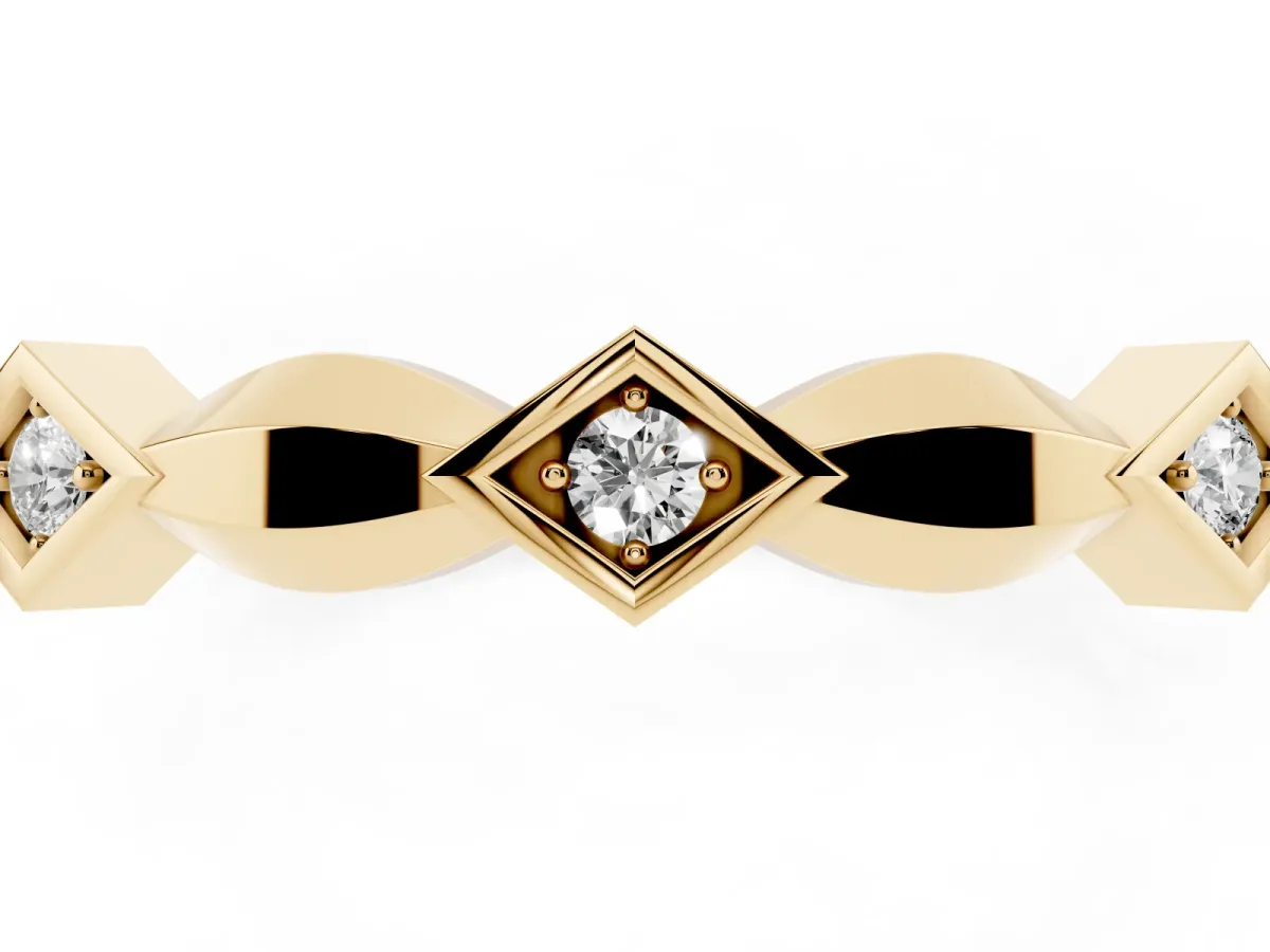 Square Diamond Twist Band with Bezel Setting Yellow gold