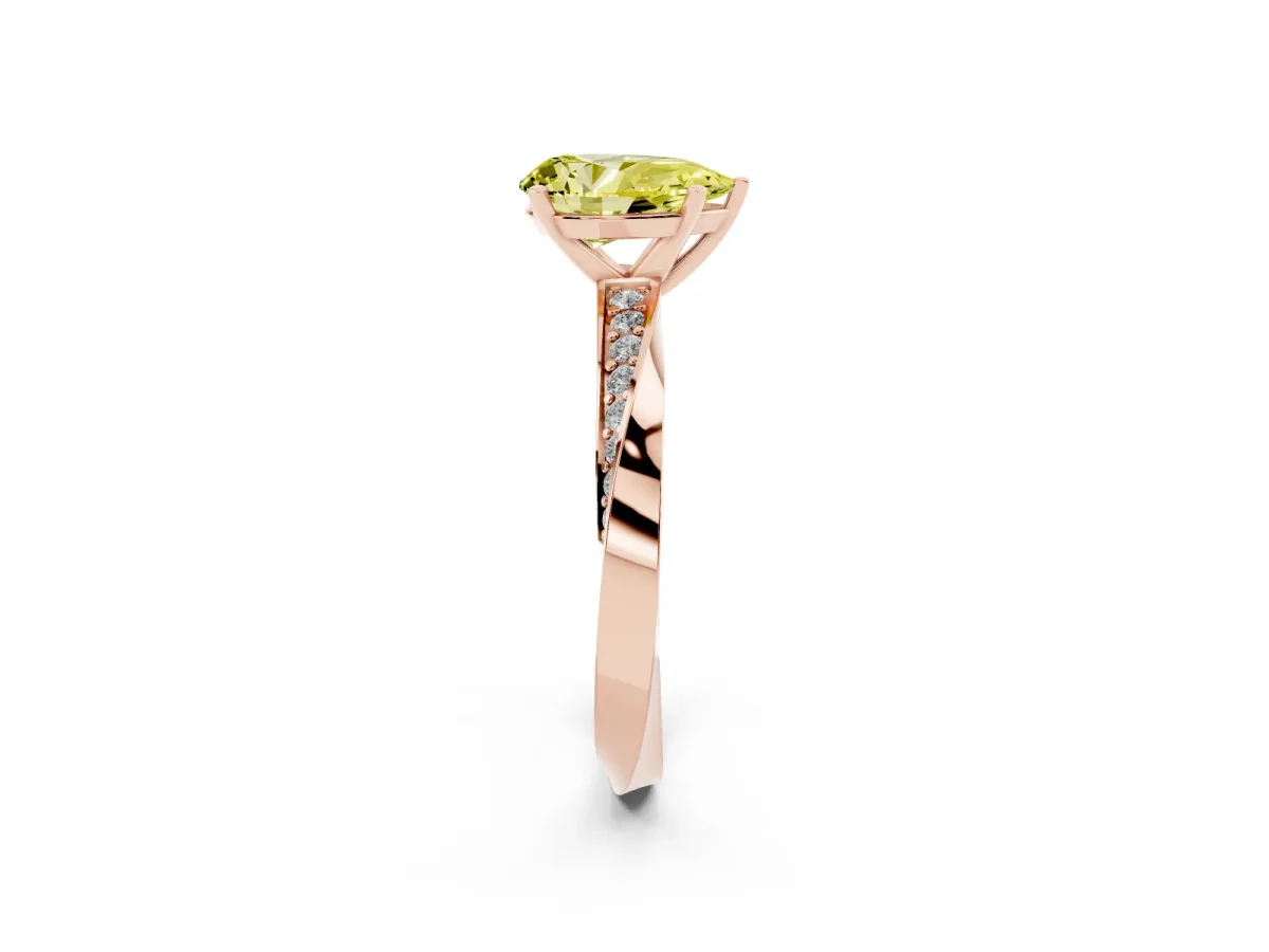 Fancy Yellow Pear Cut Diamond Engagement Ring with Side Stone Accents and Four-Prong Setting Rose gold