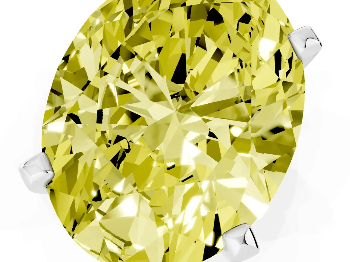 Fancy Yellow Oval Cut Diamond Solitaire Ring with Prong Setting and Classic Band Silver
